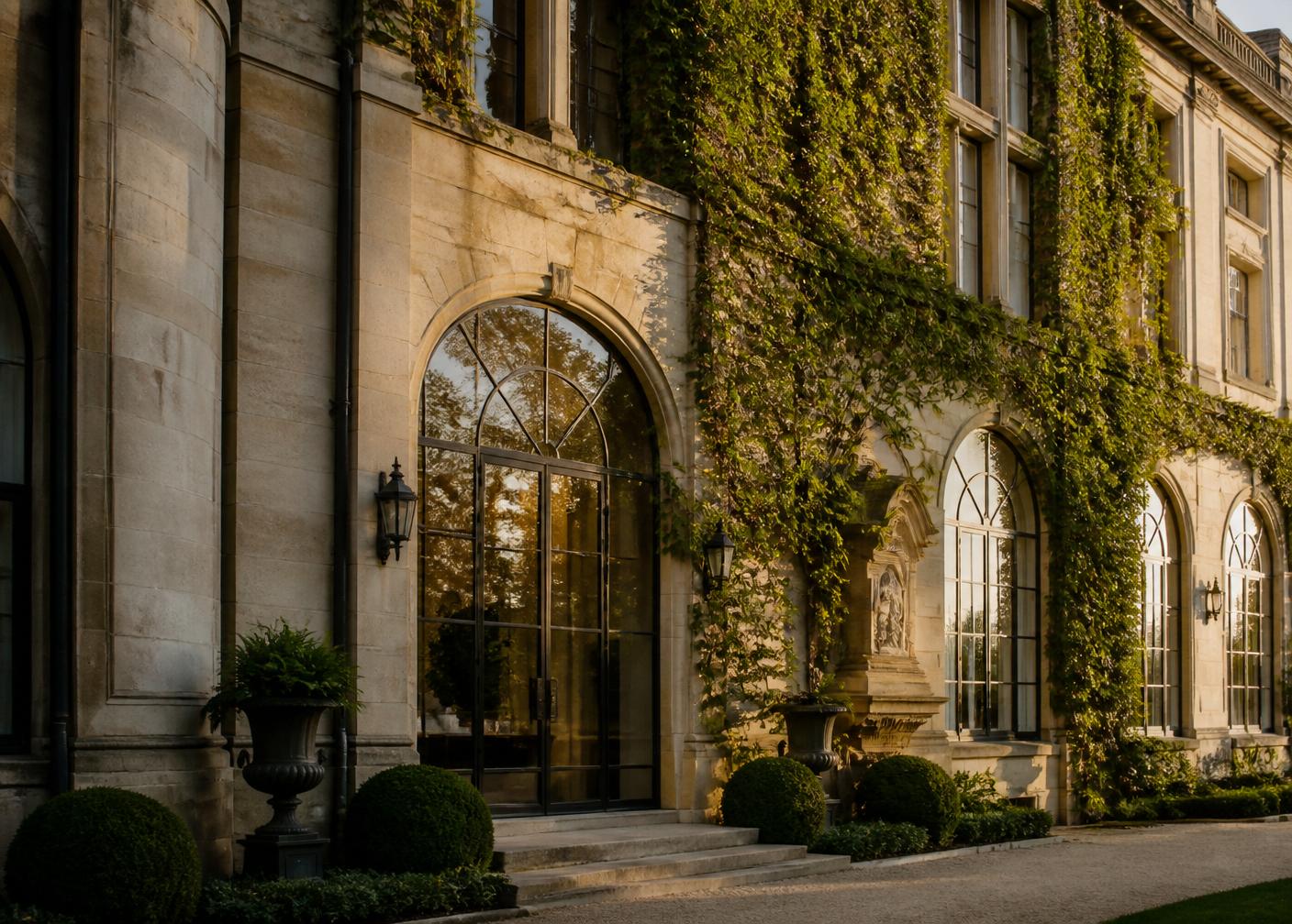 Historic estate at golden hour